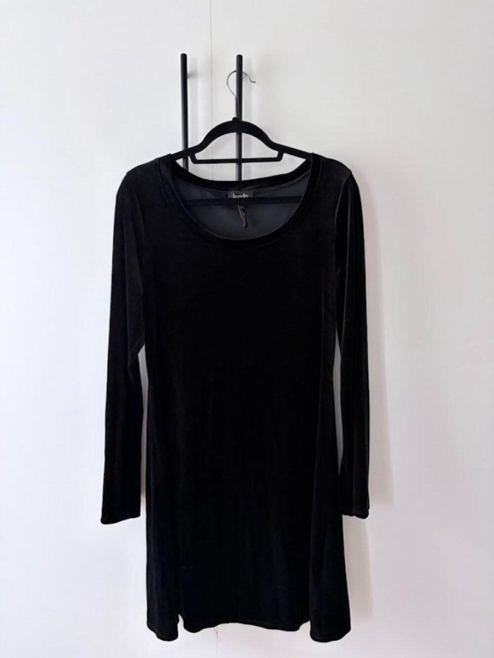 Laundry by Design Black Velvet Long Sleeve Dress Scoop Neck Size L